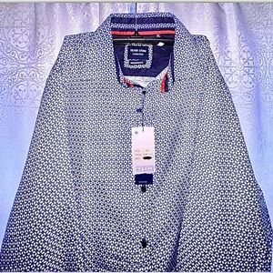 Silver Stone Collection Blue Button Front Shirt XL Blue Floral Modern Fit NWT